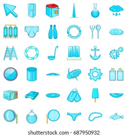 Blue icons set. Cartoon style of 36 blue vector icons for web isolated on white background
