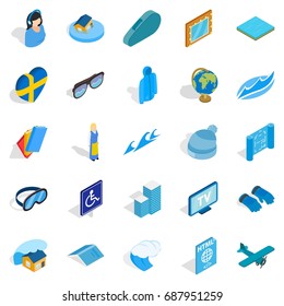 Blue icons set. Isometric set of 25 blue vector icons for web isolated on white background