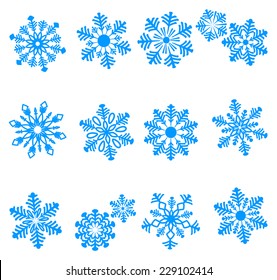 Blue icons of snowflake. Vector illustration