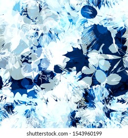 Blue icy seamless texture with leaves. Abstract vector background for web page, banners backdrop, fabric, home decor, wrapping