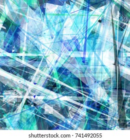 Blue icy template. Stripes and triangles mix random. Seamless texture. Abstract vector background for web page, banners, fabric, home decor, wrapping