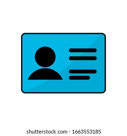 blue ID card icon. driver license, staff identification card symbol for website, banner and graphic design element. isolated on white background. vector illustration