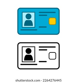 Blue ID card or identification card outline icon flat vector design