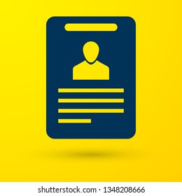 Blue Identification badge icon isolated on yellow background. Identification card. It can be used for presentation, identity of the company, advertising and etc. Vector Illustration
