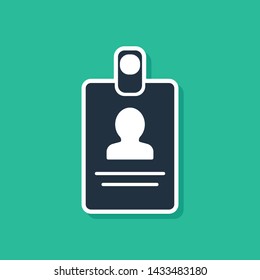 Blue Identification badge icon isolated on green background. It can be used for presentation, identity of the company, advertising.  Vector Illustration