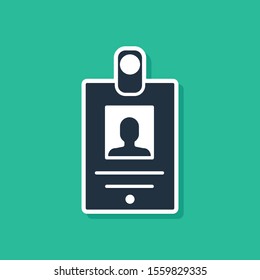 Blue Identification badge icon isolated on green background. It can be used for presentation, identity of the company, advertising.  Vector Illustration