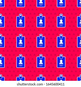 Blue Identification badge icon isolated seamless pattern on red background. It can be used for presentation, identity of the company, advertising.  Vector Illustration