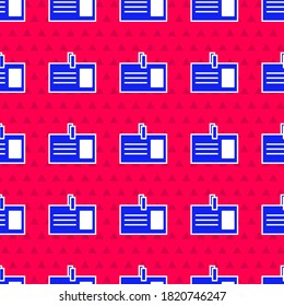 Icono de identificación azul aislado patrón sin fisuras sobre fondo rojo. Se puede usar para presentación, identidad de la empresa, publicidad.  Ilustración vectorial