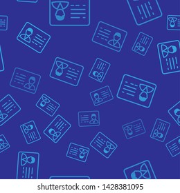 Blue Identification badge line icon isolated seamless pattern on blue background. It can be used for presentation, identity of the company, advertising. Vector Illustration