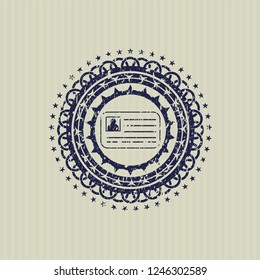 Blue identification card icon inside distressed rubber grunge seal