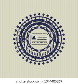 Blue identification card icon inside distress rubber grunge texture stamp