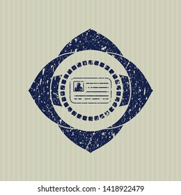 Blue identification card icon inside distressed grunge style stamp