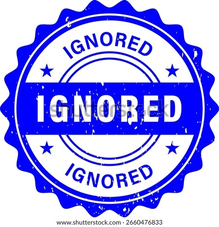 Blue ignored word round rubber seal stamp, isolated on transparent Background