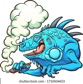 Blue Iguana Smoking A Marijuana Cigarette. Vector Clip Art Illustration With Simple Gradients. All In A Single Layer.
