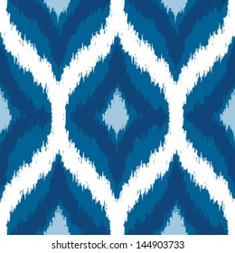 Blue Ikat Ogee Seamless Background Pattern