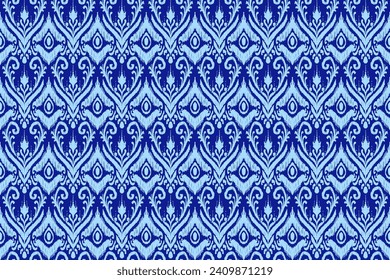 Blue Ikat Ogee Seamless, Background Pattern.