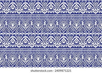 Blue Ikat Ogee Seamless, Background Pattern.