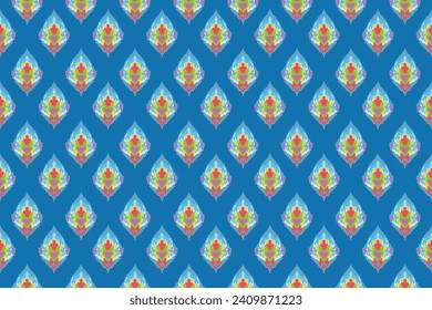 Blue Ikat Ogee Seamless, Background Pattern.