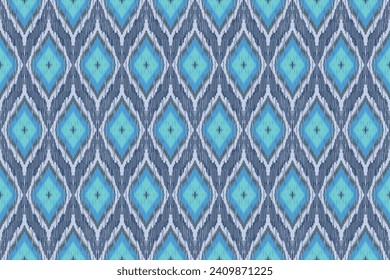 Blue Ikat Ogee Seamless, Background Pattern.
