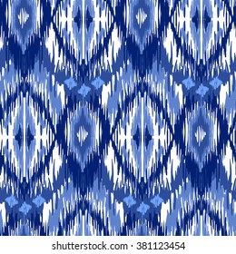 Blue Ikat Ogee Seamless Background Pattern