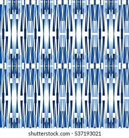 Blue Ikat Ogee Seamless Background Pattern. Abstract background for textile design, wallpaper, surface textures.