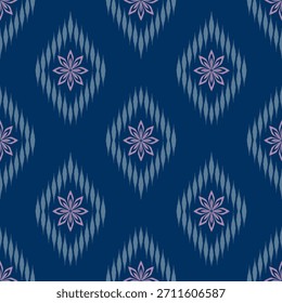 Padrão de Ikat azul Design sem emenda floral, Padrão de Ikat azul tradicional para tecido têxtil, Elegante Boho Padrão de Ikat azul Plano de fundo design de ikat floral