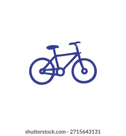 Blau illustriertes Fahrrad, Seitenansicht, einfaches Design auf weißem Hintergrund