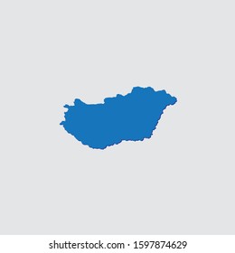 Blue Illustrated Country Shape with Shadow of Hungary