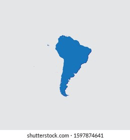 Blue Illustrated Country Shape with Shadow of South America