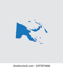 Blue Illustrated Country Shape with Shadow of Papua New Guinea