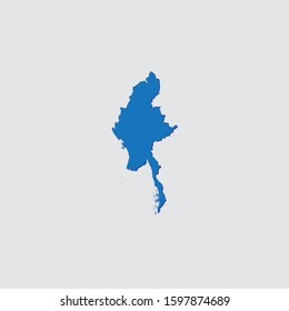 Blue Illustrated Country Shape with Shadow of Myanmar