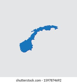 Blue Illustrated Country Shape with Shadow of Norway