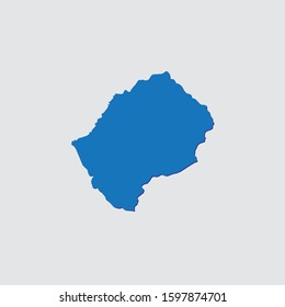 Blue Illustrated Country Shape with Shadow of Lesotho