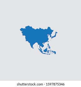 Blue Illustrated Country Shape with Shadow of Asia