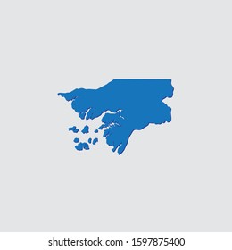 Blue Illustrated Country Shape with Shadow of Guinea Bissau