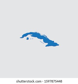 Blue Illustrated Country Shape with Shadow of Cuba