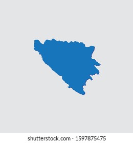 Blue Illustrated Country Shape with Shadow of Bosnia