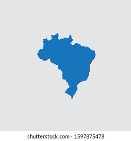Blue Illustrated Country Shape with Shadow of Brazil