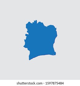 Blue Illustrated Country Shape with Shadow of Cote Divoire