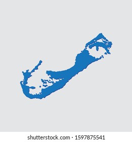 Blue Illustrated Country Shape with Shadow of Bermuda