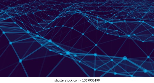 Blue illustration with abstract low poly elements . Abstract polygonal space . Network connection visualization. Broken structure . Vector technology background .