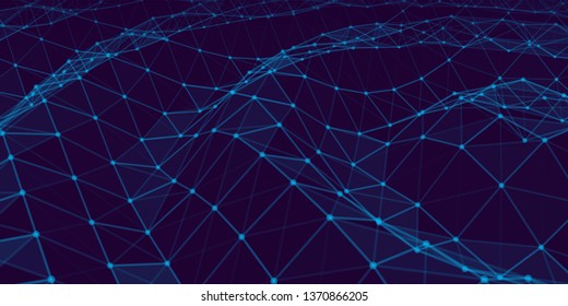 Blue illustration with abstract low poly elements . Abstract polygonal space . Network connection visualization. Broken structure . Vector technology background .