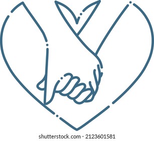 Blue illustration of lovers holding hands in the heart