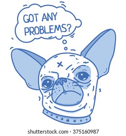 Blue illustration of a pretty muzzle chihuahua on a white background