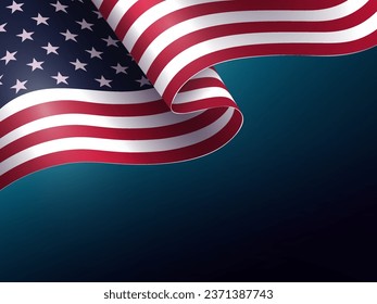 Blue illustration with silhouette of the flag of America, Independence Day