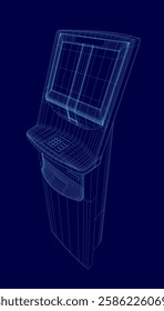 A blue image of a Bank terminal. The image is in blue and has a futuristic feel to it.