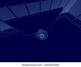 Blue image of a basketball hoop. The hoop is in the center of the image and is surrounded by a blue background