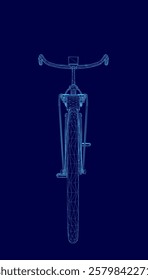 Blue image of a bicycle with a blue background. The image is a digital rendering of a bicycle