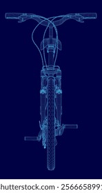 Blue image of a bicycle with a blue background. The image is a stylized representation of a bicycle, with the frame and spokes of the bike visible. The image is meant to convey a sense of motion