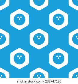 Blue image of bowling ball in white hexagon, repeated on blue